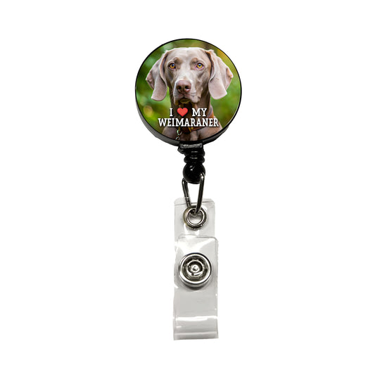 I Love My Weimaraner Dog Heart Retractable ID Key Card Name Tag Badge Holder with Clip