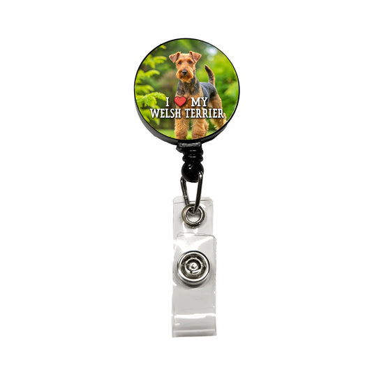 I Love My Welsh Terrier Dog Heart Retractable ID Key Card Name Tag Badge Holder with Clip