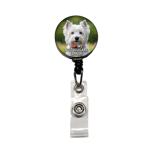 I Love My West Highland Terrier Dog Heart Retractable ID Key Card Name Tag Badge Holder with Clip