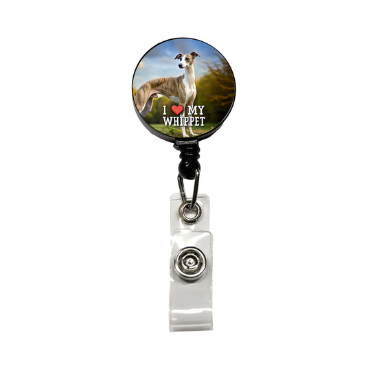 I Love My Whippet Dog Heart Retractable ID Key Card Name Tag Badge Holder with Clip