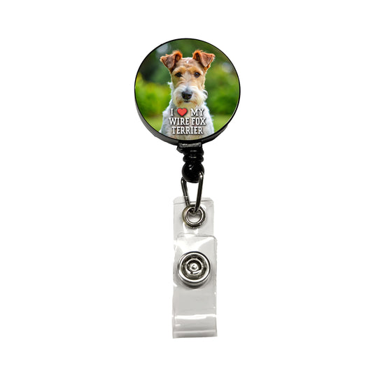 I Love My Wire Fox Terrier Dog Heart Retractable ID Key Card Name Tag Badge Holder with Clip