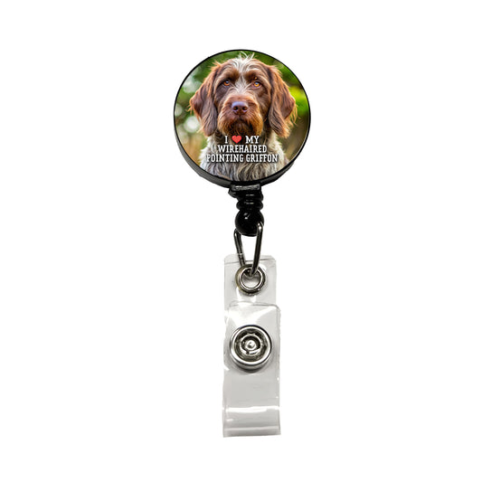 I Love My Wirehaired Pointing Griffon Dog Heart Retractable ID Key Card Name Tag Badge Holder with Clip