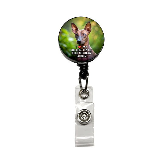 I Love My Xoloitzcuintli Xolo Mexican Hairless Dog Heart Retractable ID Key Card Name Tag Badge Holder with Clip