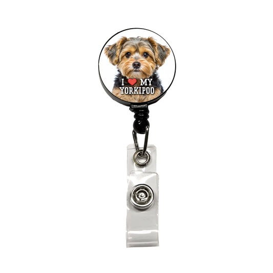 I Love My Yorkipoo Dog Heart Retractable ID Key Card Name Tag Badge Holder with Clip