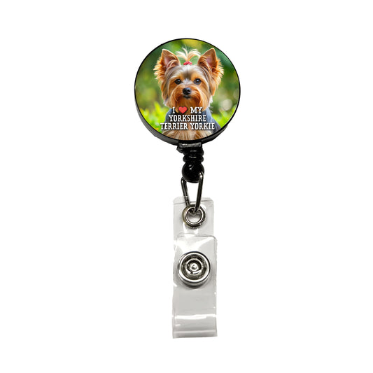 I Love My Yorkshire Terrier Yorkie Dog Heart Retractable ID Key Card Name Tag Badge Holder with Clip