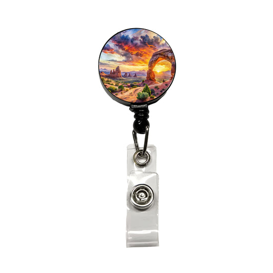 Arches National Park Utah Watercolor Style Retractable ID Key Card Name Tag Badge Holder with Clip
