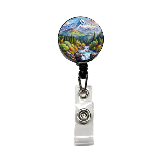 Cascade - Siskiyou National Monument California, Oregon Watercolor Style Retractable ID Key Card Name Tag Badge Holder with Clip