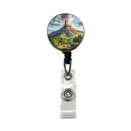 Chimney Rock National Monument Colorado Watercolor Style Retractable ID Key Card Name Tag Badge Holder with Clip