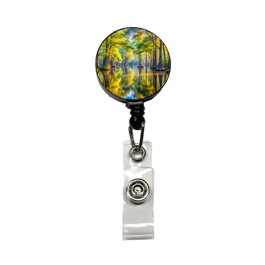 Congaree National Park South Carolina Watercolor Style Retractable ID Key Card Name Tag Badge Holder with Clip