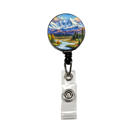Denali National Park Alaska Watercolor Style Retractable ID Key Card Name Tag Badge Holder with Clip
