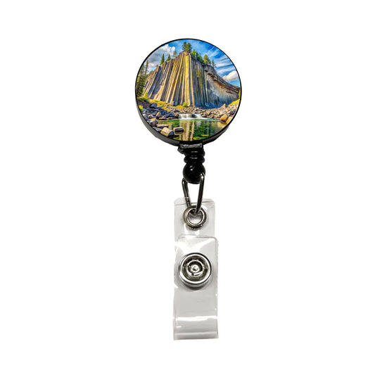 Devils Postpile National Monument California Watercolor Style Retractable ID Key Card Name Tag Badge Holder with Clip