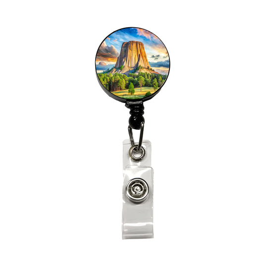 Devils Tower National Monument Wyoming Watercolor Style Retractable ID Key Card Name Tag Badge Holder with Clip