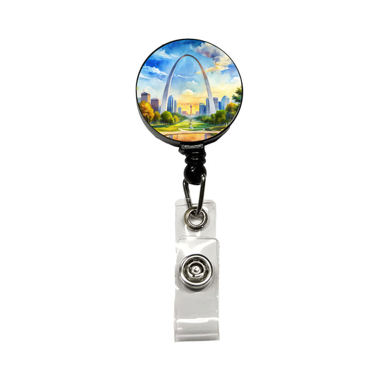 Gateway Arch National Park Missouri Watercolor Style Retractable ID Key Card Name Tag Badge Holder with Clip