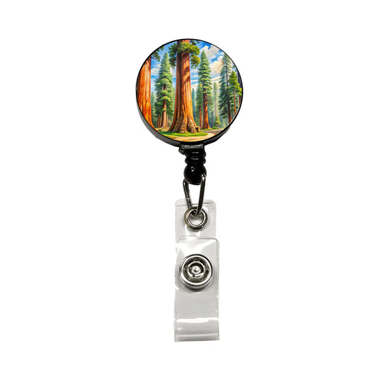 Giant Sequoia National Monument California Watercolor Style Retractable ID Key Card Name Tag Badge Holder with Clip