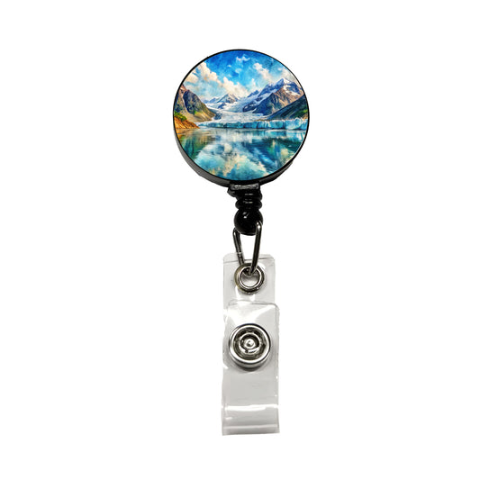 Glacier Bay National Park Alaska Watercolor Style Retractable ID Key Card Name Tag Badge Holder with Clip