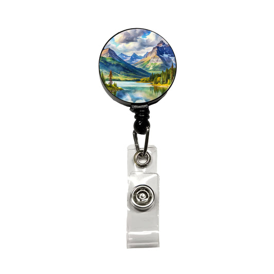 Glacier National Park Montana Watercolor Style Retractable ID Key Card Name Tag Badge Holder with Clip