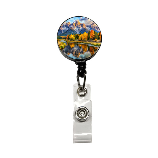 Grand Teton National Park Wyoming Watercolor Style Retractable ID Key Card Name Tag Badge Holder with Clip