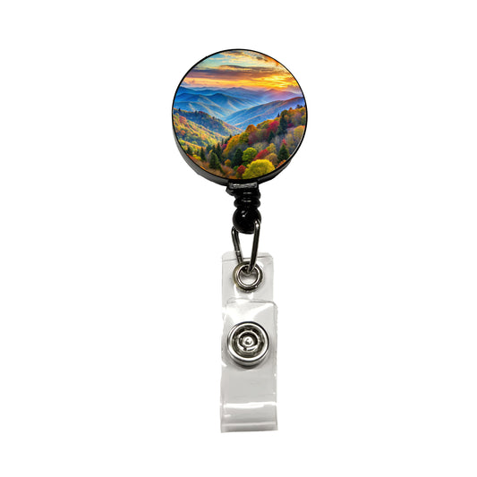 Great Smoky Mountains National Park North Carolina Tennessee Watercolor Style Retractable ID Key Card Name Tag Badge Holder with Clip