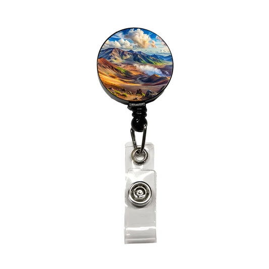 Haleakala National Park Hawaii Watercolor Style Retractable ID Key Card Name Tag Badge Holder with Clip