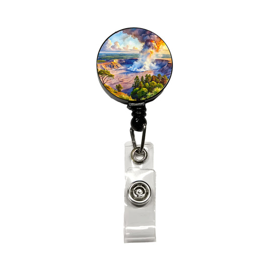 Hawai'i Volcanoes National Park Watercolor Style Retractable ID Key Card Name Tag Badge Holder with Clip