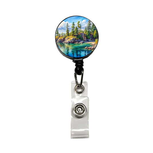 Isle Royale National Park Michigan Watercolor Style Retractable ID Key Card Name Tag Badge Holder with Clip