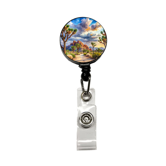 Joshua Tree National Park California Watercolor Style Retractable ID Key Card Name Tag Badge Holder with Clip