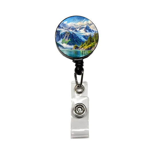 Kenai Fjords National Park Alaska Watercolor Style Retractable ID Key Card Name Tag Badge Holder with Clip