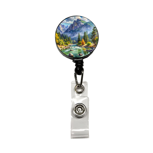 Kings Canyon National Park California Watercolor Style Retractable ID Key Card Name Tag Badge Holder with Clip
