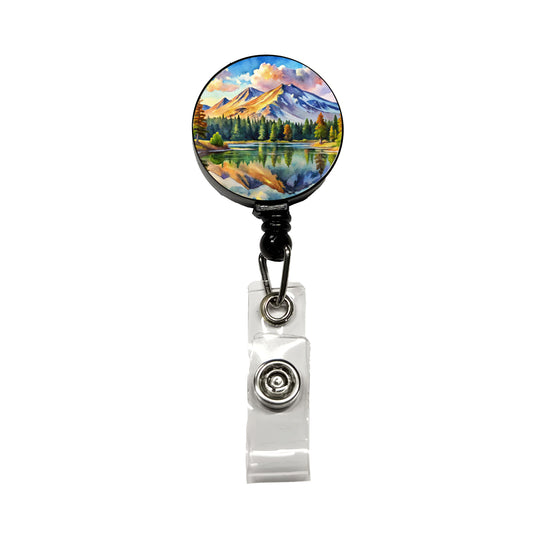Lassen Volcanic National Park California Watercolor Style Retractable ID Key Card Name Tag Badge Holder with Clip