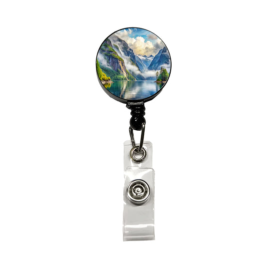 Misty Fjords National Monument Alaska Watercolor Style Retractable ID Key Card Name Tag Badge Holder with Clip