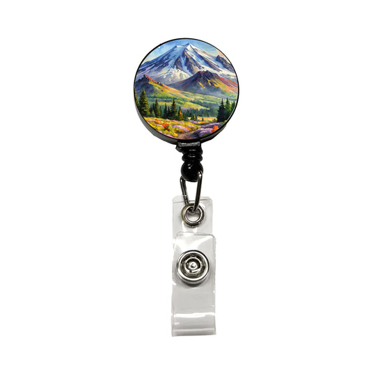 Mount St. Helens Volcanic National Monument Washington Watercolor Style Retractable ID Key Card Name Tag Badge Holder with Clip