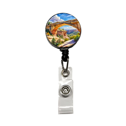 Natural Bridges National Monument Utah Watercolor Style Retractable ID Key Card Name Tag Badge Holder with Clip