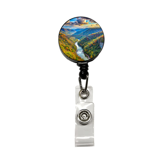 New River Gorge National Park and Preserve West Virginia Watercolor Style Retractable ID Key Card Name Tag Badge Holder with Clip