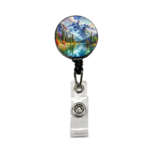 North Cascades National Park Washington Watercolor Style Retractable ID Key Card Name Tag Badge Holder with Clip