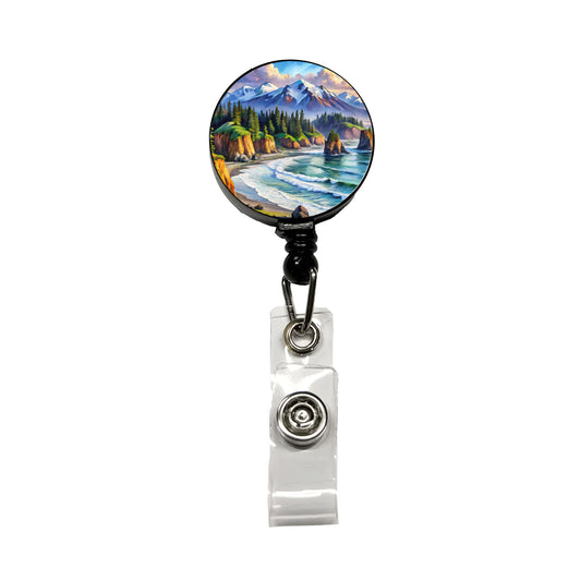 Olympic National Park Washington Watercolor Style Retractable ID Key Card Name Tag Badge Holder with Clip