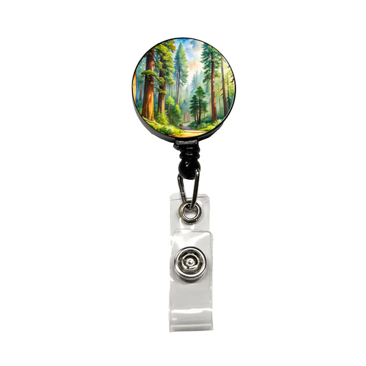 Redwood National Park California Watercolor Style Retractable ID Key Card Name Tag Badge Holder with Clip
