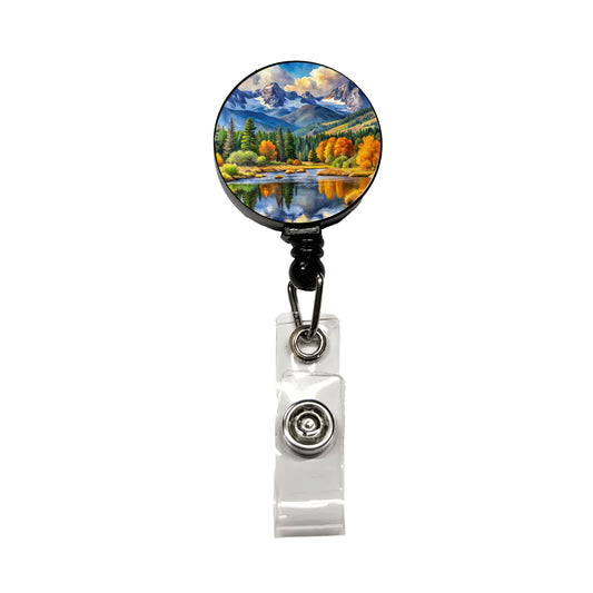 Rocky Mountain National Park Colorado Watercolor Style Retractable ID Key Card Name Tag Badge Holder with Clip