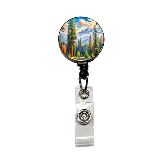 Sequoia National Park California Watercolor Style Retractable ID Key Card Name Tag Badge Holder with Clip