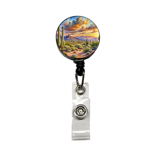 Sonoran Desert National Monument Arizona Watercolor Style Retractable ID Key Card Name Tag Badge Holder with Clip