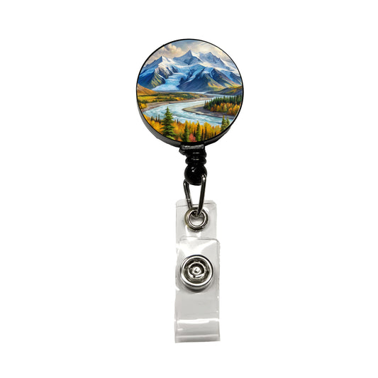 Wrangell - St. Elias National Park Alaska Watercolor Style Retractable ID Key Card Name Tag Badge Holder with Clip