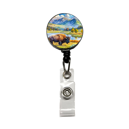 Yellowstone National Park Lamar Valley Watercolor Style Retractable ID Key Card Name Tag Badge Holder with Clip