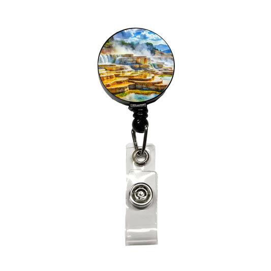 Yellowstone National Park Mammoth Hot Springs Watercolor Style Retractable ID Key Card Name Tag Badge Holder with Clip