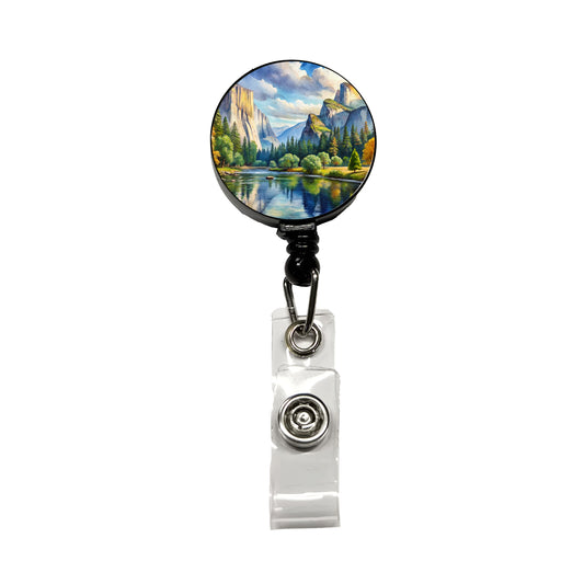 Yosemite National Park California Watercolor Style Retractable ID Key Card Name Tag Badge Holder with Clip