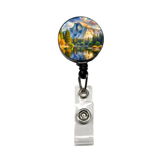 Yosemite National Park Half Dome Watercolor Style Retractable ID Key Card Name Tag Badge Holder with Clip