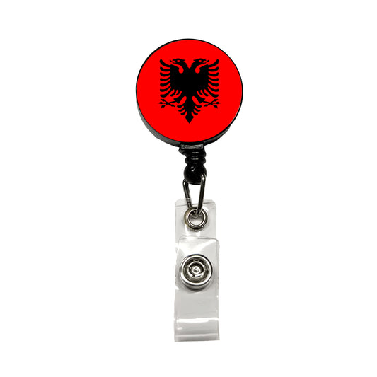 Albania Country Flag Retractable ID Key Card Name Tag Badge Holder with Clip
