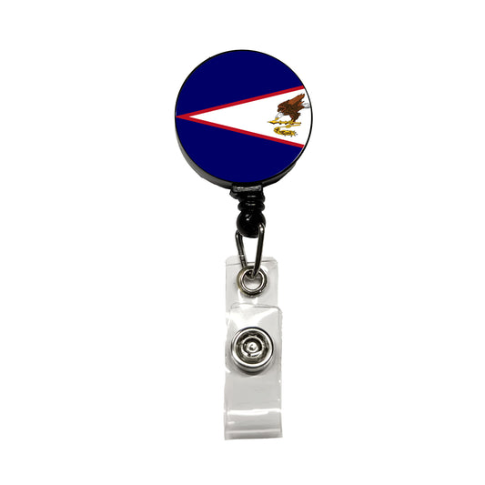American Samoa Country Flag Retractable ID Key Card Name Tag Badge Holder with Clip