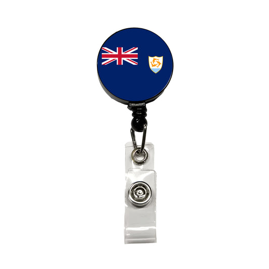 Anguilla Country Flag Retractable ID Key Card Name Tag Badge Holder with Clip