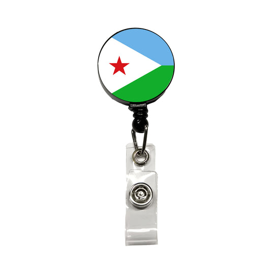 Djibouti Country Flag Retractable ID Key Card Name Tag Badge Holder with Clip