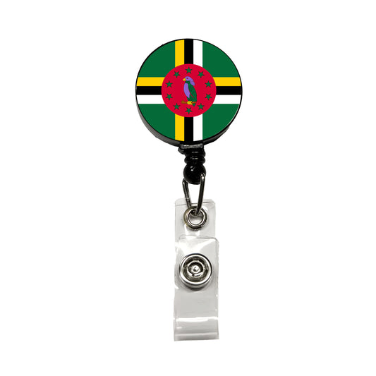 Dominica Country Flag Retractable ID Key Card Name Tag Badge Holder with Clip