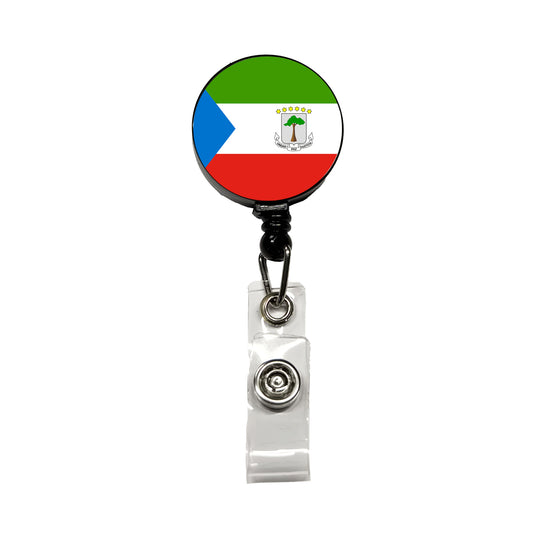 Equatorial Guinea Country Flag Retractable ID Key Card Name Tag Badge Holder with Clip